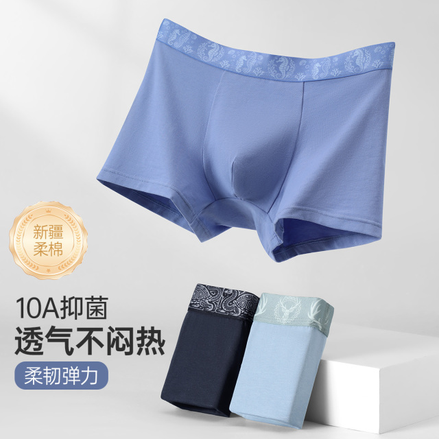 13232257.芬腾可安新疆棉【10A yi菌】3条装商务风100%纯棉裆中腰平角内裤男