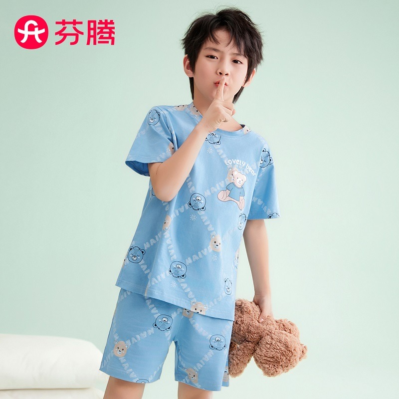 13296331.【特批清仓 售完无补】芬腾【100%纯棉】儿童睡衣夏季薄款男童外穿卡通睡衣家居服套装