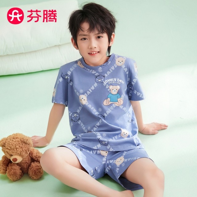 13296331.【特批清仓 售完无补】芬腾【100%纯棉】儿童睡衣夏季薄款男童外穿卡通睡衣家居服套装