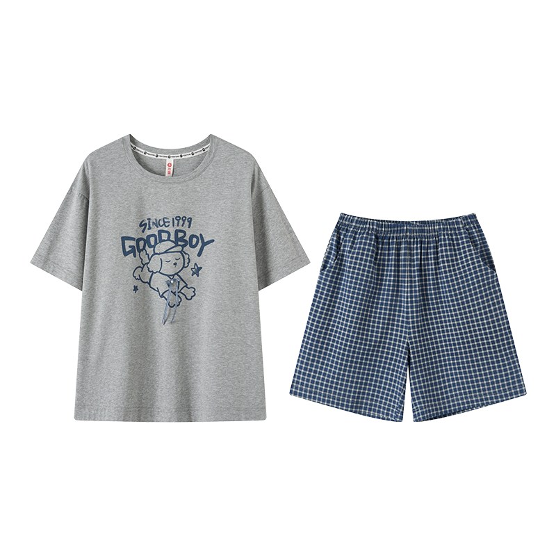 13364368.芬腾【7A yi菌防螨】100%纯棉圆领短袖短裤睡衣女士家居服女套装