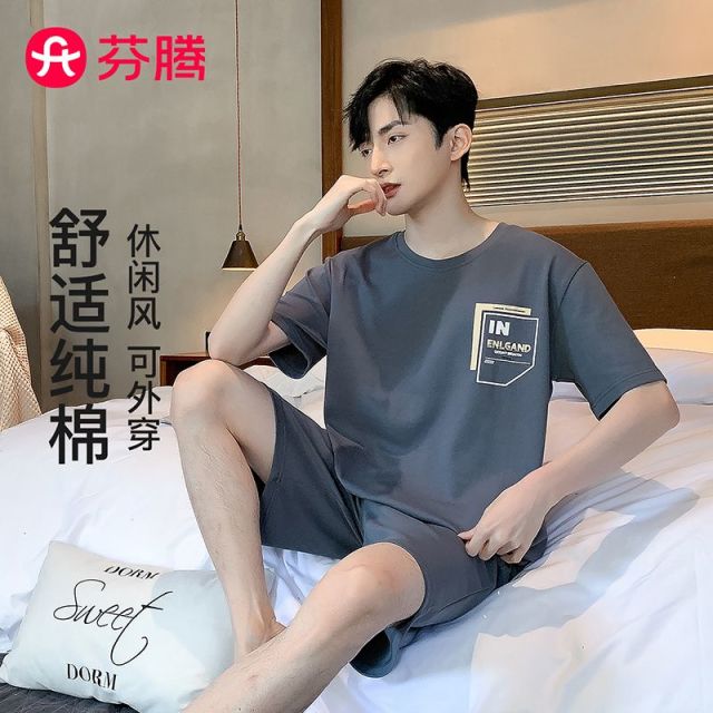 13414183.芬腾品牌专供【100%纯棉】26年春夏新款圆领运动短袖家居服套装男睡衣