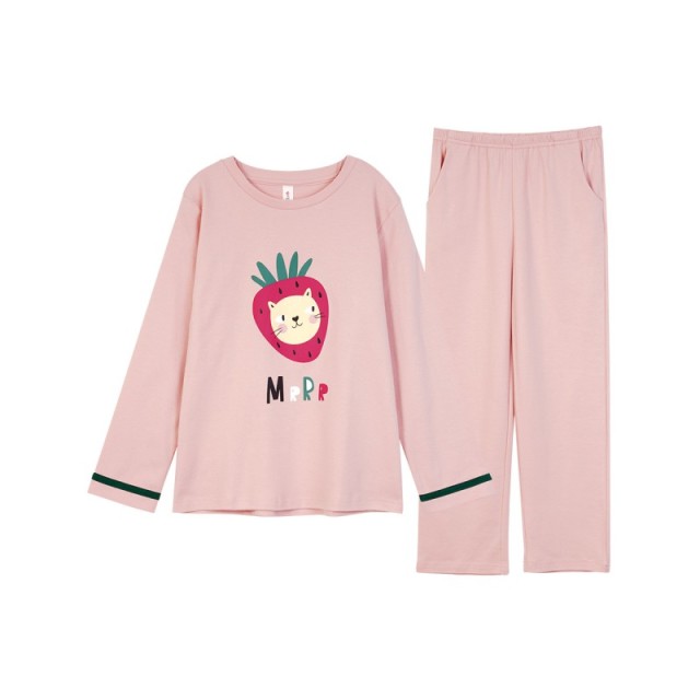 13437771.芬腾【纯棉萌宠款】春秋草莓猫咪长袖女童家居服女童睡衣套装