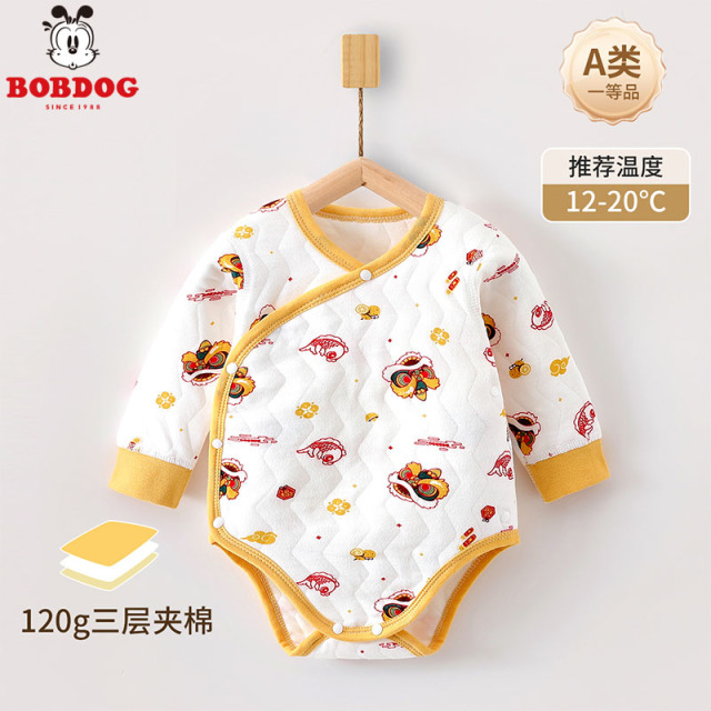 13667664.巴布豆新生婴儿衣服初生宝宝国风三角包屁衣纯棉无骨长袖秋冬季打底哈衣