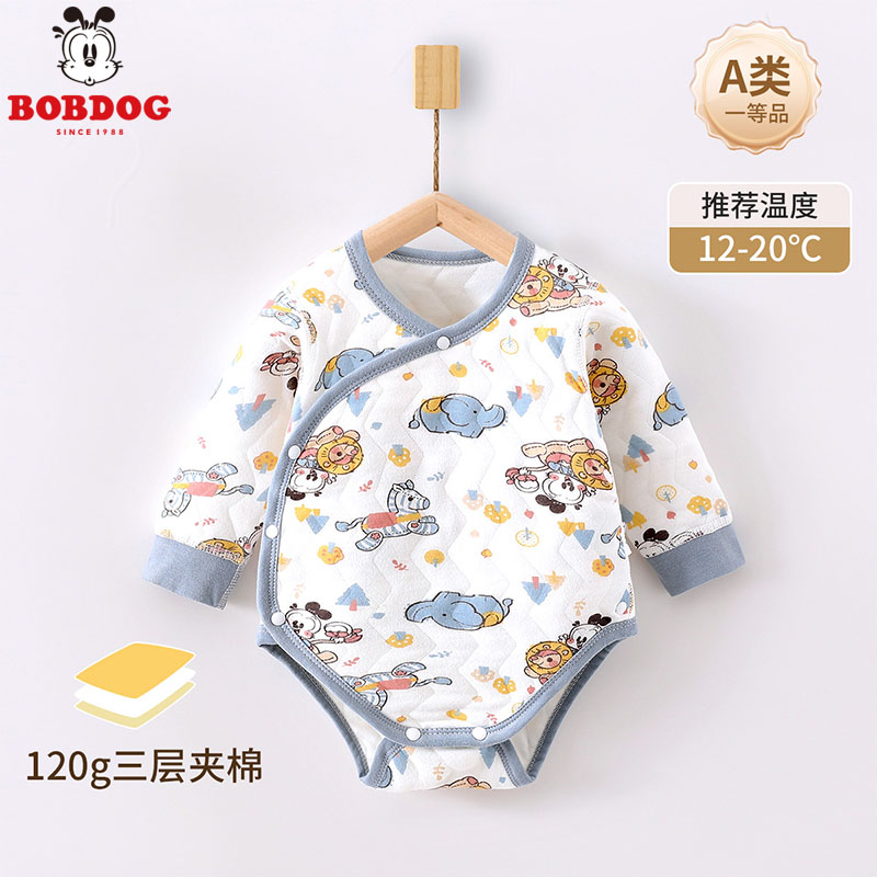 13667664.巴布豆新生婴儿衣服初生宝宝国风三角包屁衣纯棉无骨长袖秋冬季打底哈衣