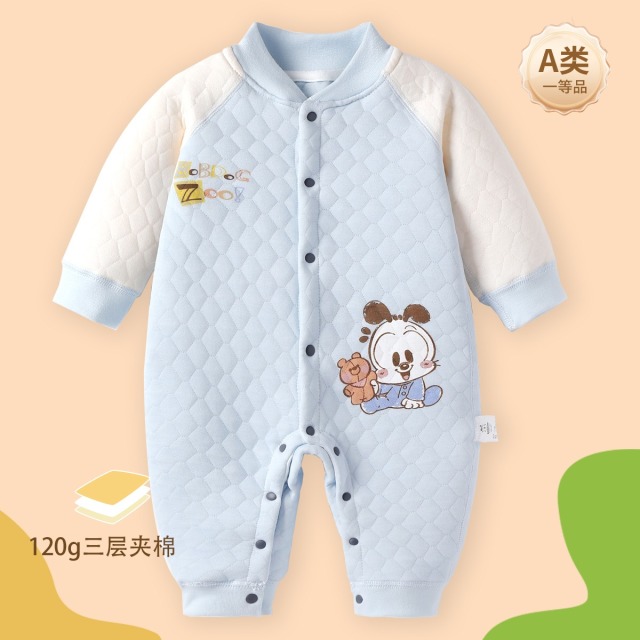 13667951.巴布豆婴儿秋冬季加绒保暖衣服男女宝连体衣超萌幼儿哈衣