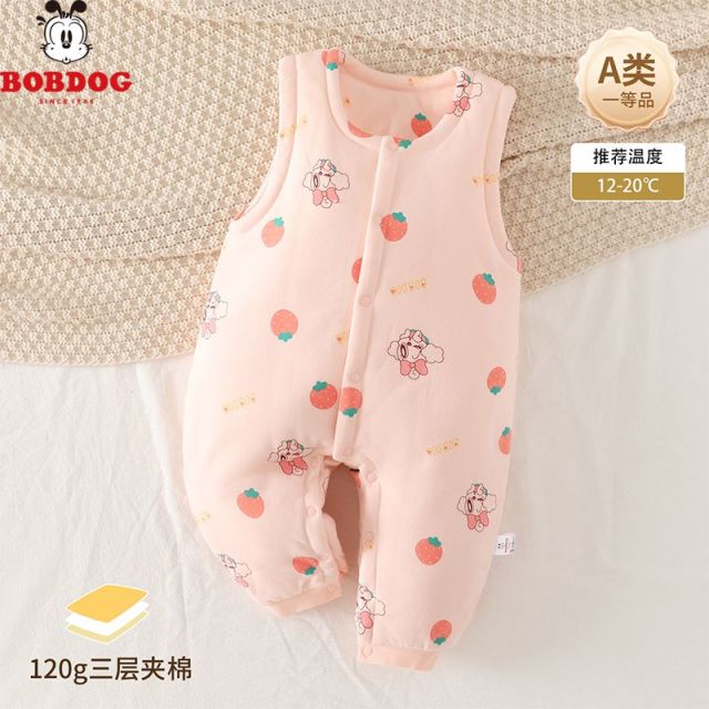 13667678.巴布豆宝宝男童女童爬服春秋冬季婴幼童连体衣服无袖夹棉保暖加厚哈衣