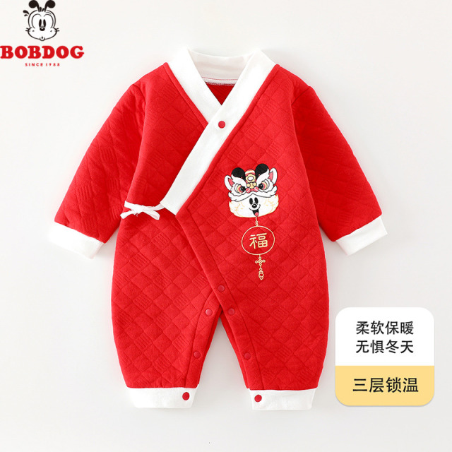 13667955.巴布豆【中国风】A类夹棉男女童亲肤连体四季长袖爬服新生儿哈衣