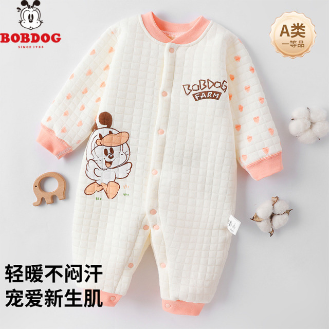 13668411.巴布豆秋冬季宝宝衣服保暖内婴儿连体衣衣夹棉哈衣对开爬服哈衣