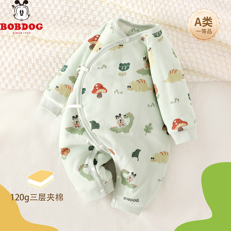 13667727.巴布豆【A类纯棉】秋冬新款婴幼儿爬爬服系带款纯棉夹棉长袖连体衣