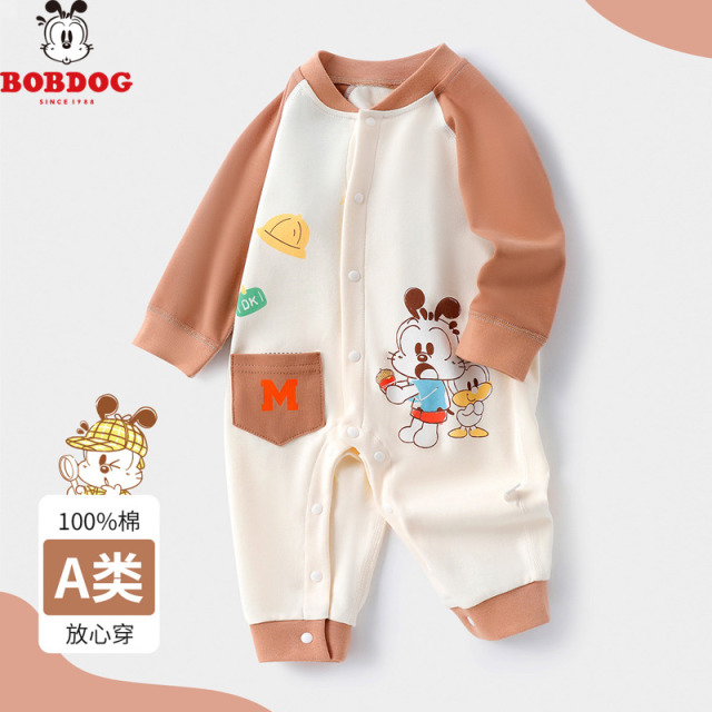 13667773.巴布豆春秋男女童长袖爬服初生婴儿舒适纯棉哈衣宝宝爬服