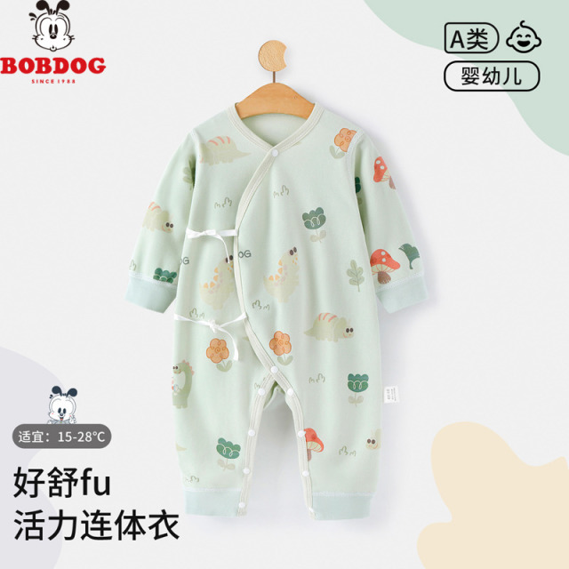 13668320.巴布豆纯棉a类无骨】婴幼儿连体服春季打底可爱斜襟男女童宝宝哈衣