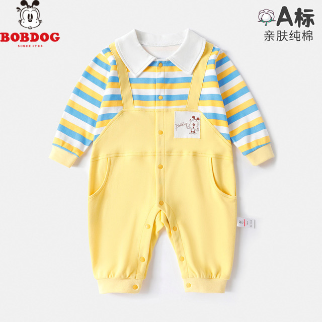13667958.巴布豆巴布豆春款条纹假两件背带中开长袖哈衣