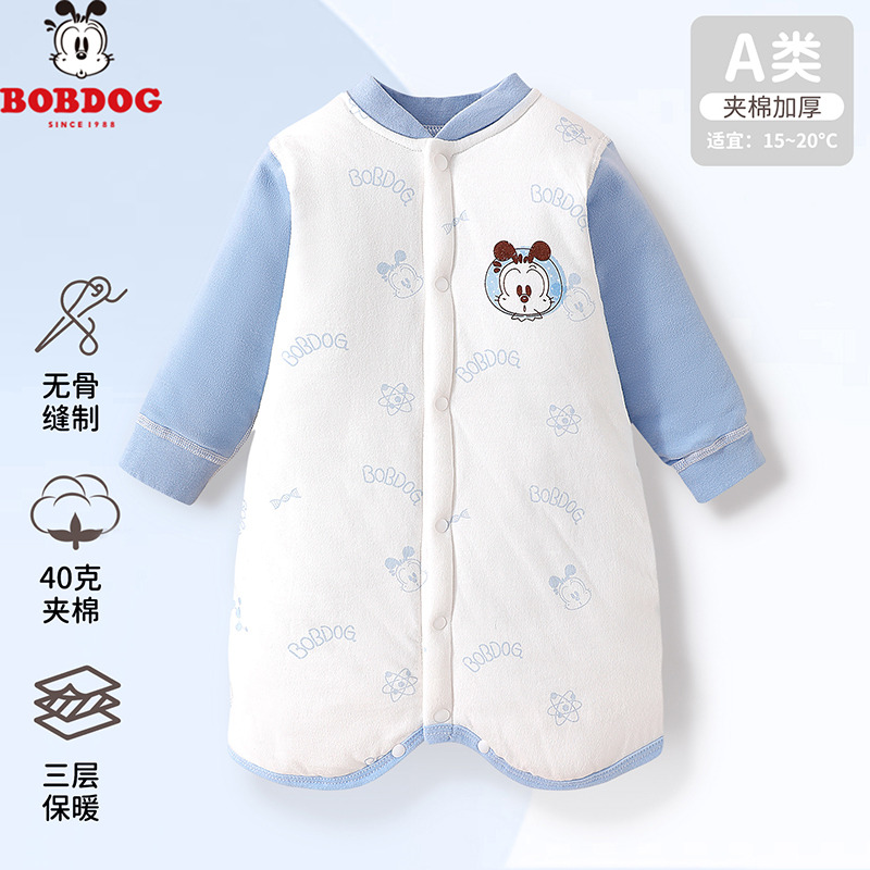 13667907.巴布豆40G婴儿睡袍春秋季纯棉宝宝长袖睡衣家居服男童女童护肚空调服