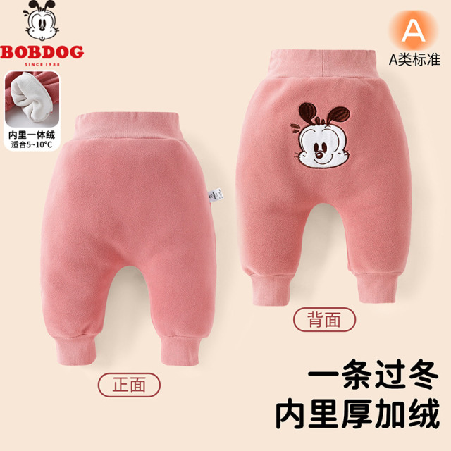 13667902.巴布豆宝宝卡通奥粒绒屁屁裤秋冬款宝宝PP裤秋季男女高腰加绒保暖裤子
