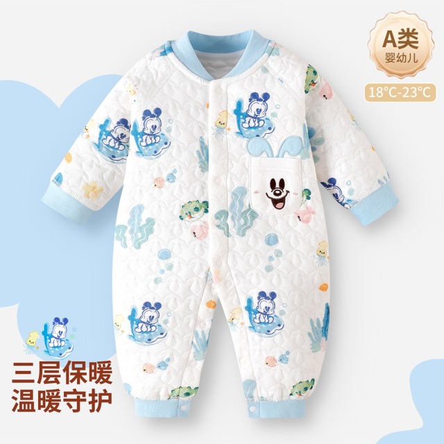 13667883.巴布豆三层空气层保暖婴儿连体服A类无骨秋季宝宝外出服小口袋婴幼衣服