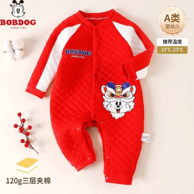 13667880.巴布豆【薄棉国风款】婴儿连体衣秋冬季男女宝宝外出哈衣婴幼衣服纯棉爬服