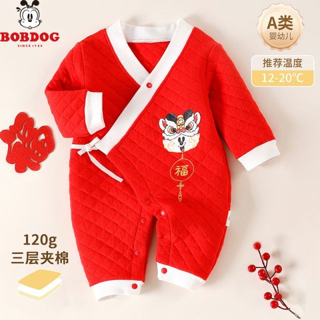 13667879.巴布豆【国风潮酷】婴儿连体衣秋冬季男女宝宝婴幼衣服空气层薄棉外出爬服