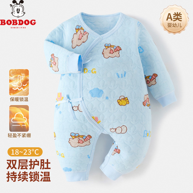 13667873.巴布豆【三层保暖夹棉】冬季内衣男女宝宝侧开连体衣婴童哈衣连体服爬服