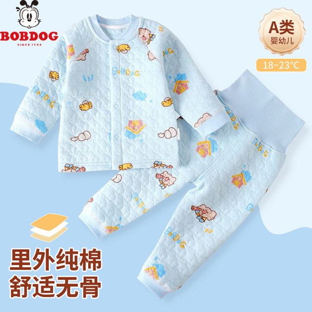 13778066.巴布豆【纯棉高腰分体两用裆套装】婴幼家居服秋季男女宝宝薄棉百搭护肚