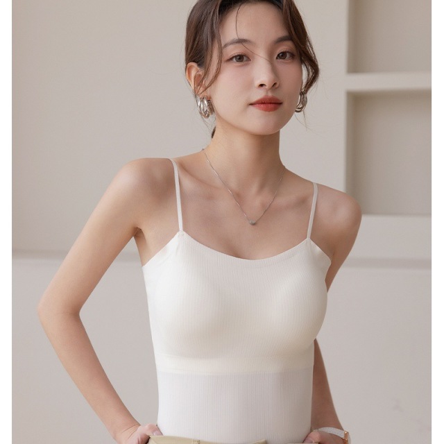 10450055.培蒙吊带背心女内搭美背内衣免穿文胸袋胸垫一体式白色薄款无痕吊带