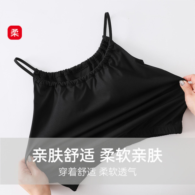 11730736.培蒙女士带胸垫短袖T恤女夏季新款短袖小吊带后背镂空美背黑色上衣