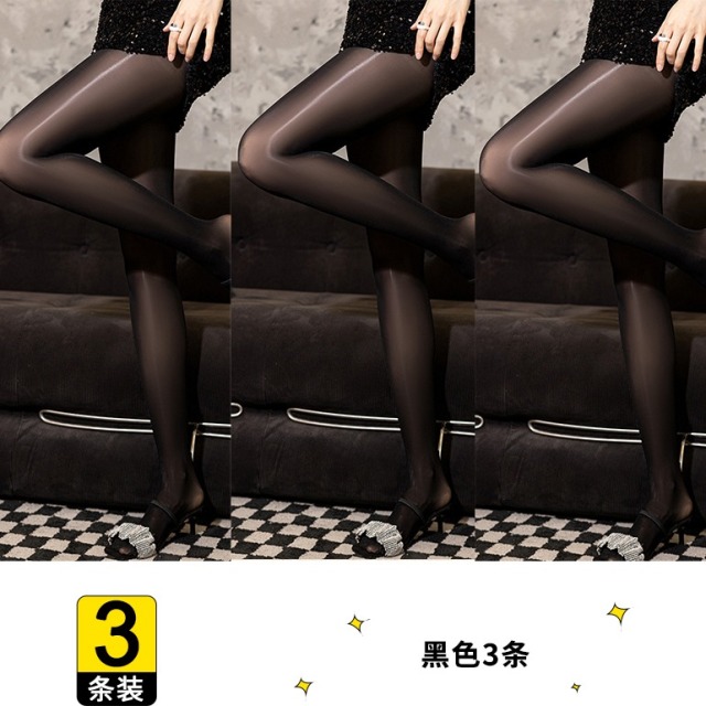 11763136.培蒙丝袜女薄款油光性感黑丝春夏马油袜裸感丝滑打底连裤袜防勾丝钢丝光腿神器极光袜3条装