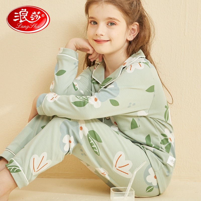 12121850.【100%纯棉】儿童家居服套装秋上新女童睡衣套装大童长袖长裤