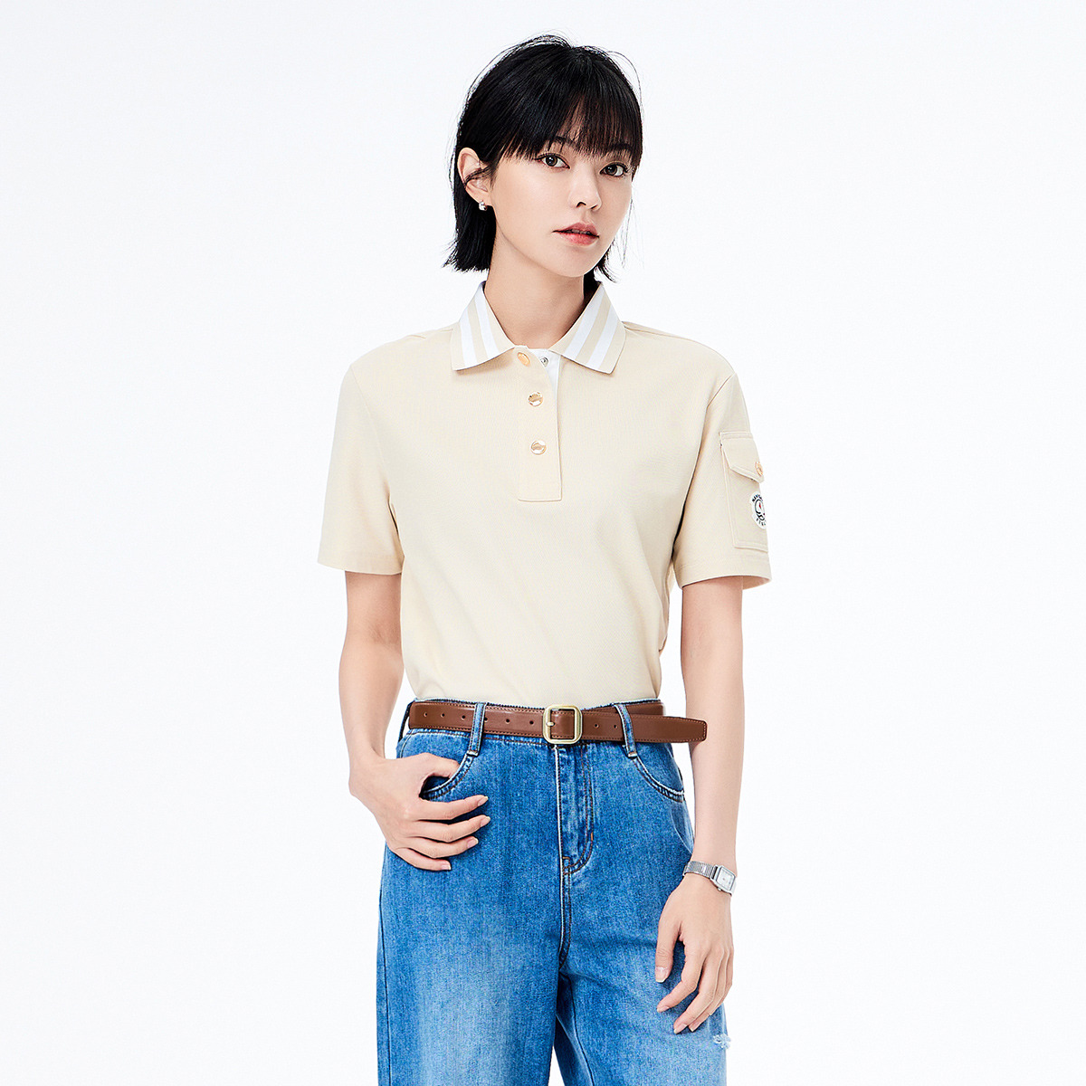 11996762.【吸湿速干】意大利小帆船 春夏休闲透气弹力女士短袖polo衫