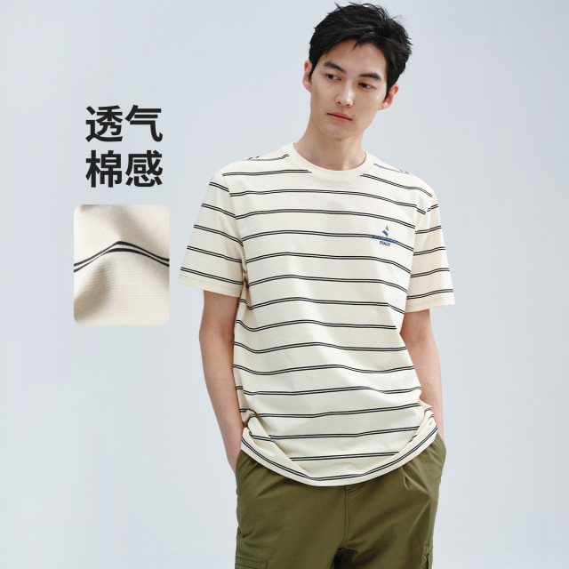13462681.【微阔版型】意大利小帆船 夏季圆领打底上衣时尚条纹短袖t恤男
