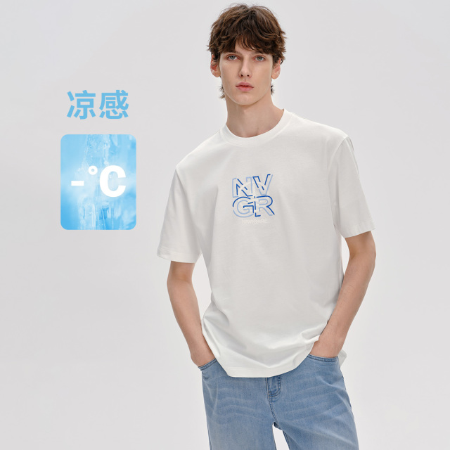 13462682.【纯棉透气】意大利小帆船宽松阔版凉感短t上衣男士短袖圆领T恤