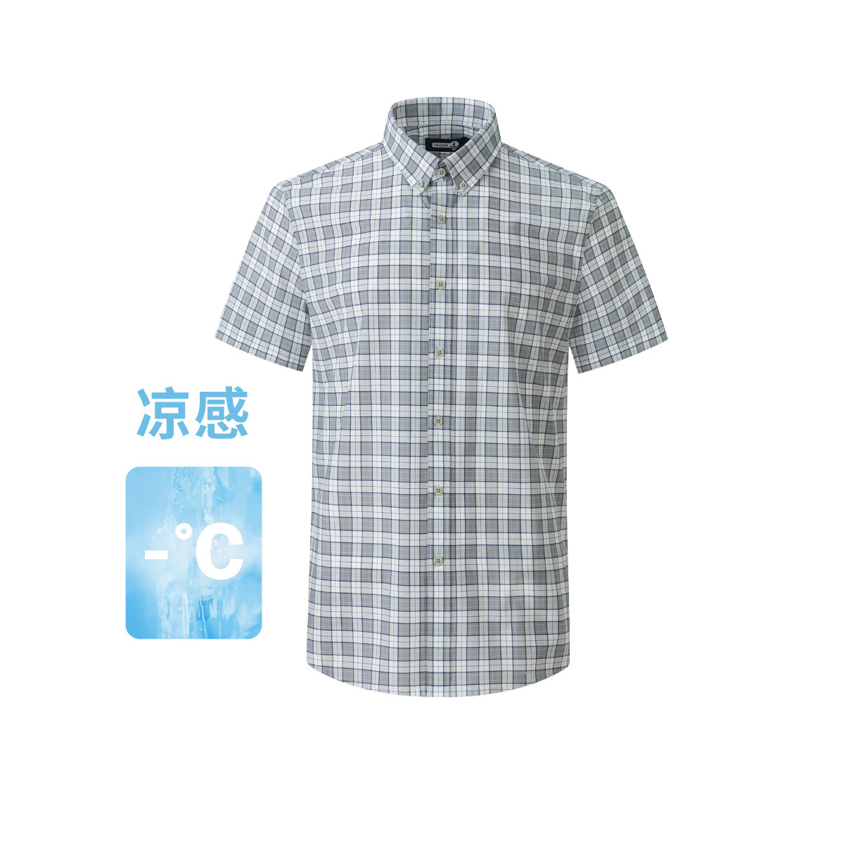 13462663.【凉感透气】意大利小帆船 春夏短袖格子衬衣男士衬衫