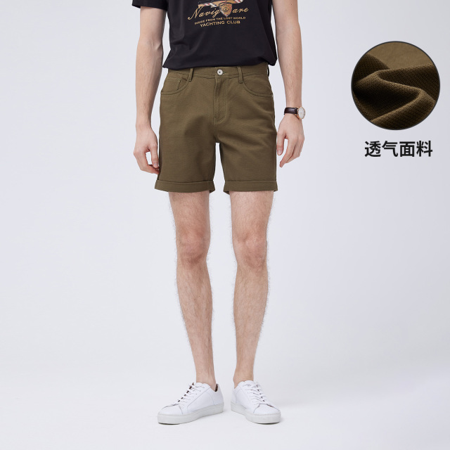 13462662.意大利小帆船 春夏季新款休闲五分裤男黑色透气弹力直筒中裤