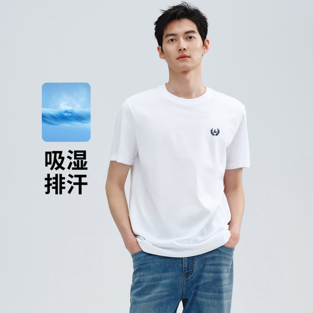 13462622.【吸湿速干】意大利小帆船 夏季凉感透气短t百搭净色圆领T恤男