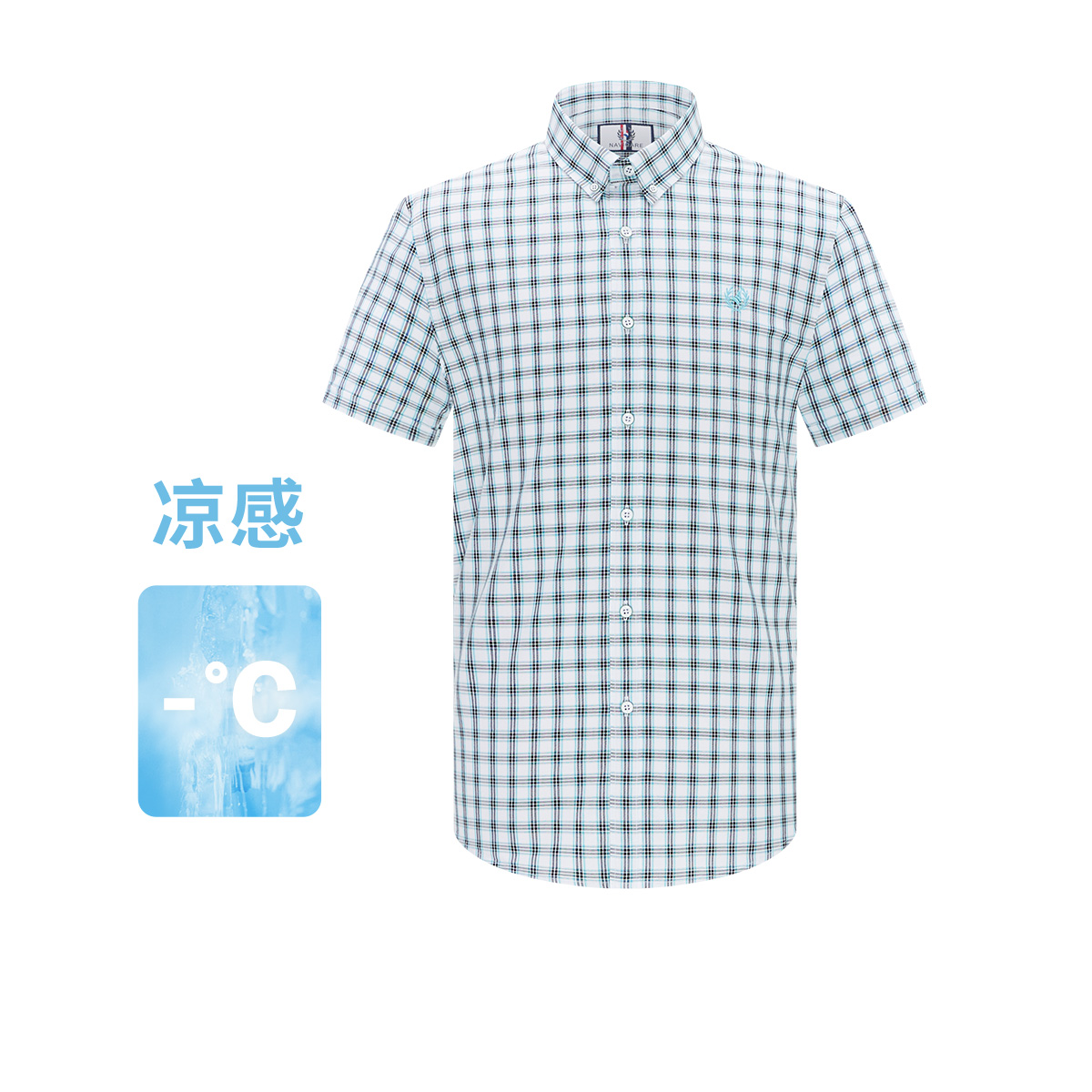 13467482.意大利小帆船 夏季干爽透气格纹衬衣外套男士休闲短袖格子衬衫