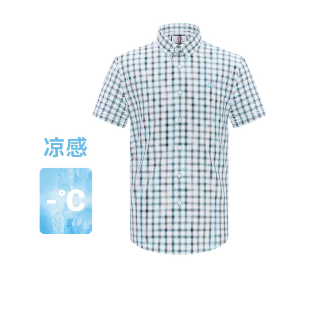 13467482.意大利小帆船 夏季干爽透气格纹衬衣外套男士休闲短袖格子衬衫