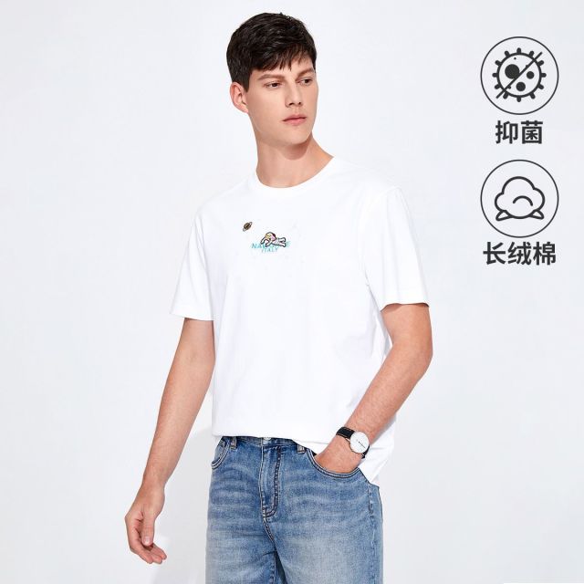 13462636.意大利小帆船 春夏抑菌太空刺绣透气高弹男士短袖t恤