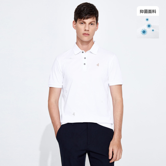 13462642.【含桑蚕丝】意大利小帆船 春夏波点抑菌男士Polo衫