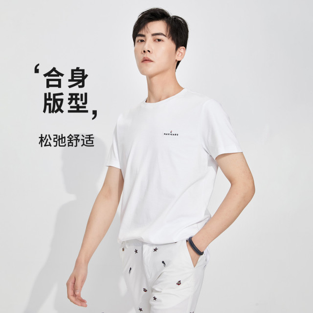13462625.【亲肤透气】意大利小帆船 春夏纯色圆领男士短袖t恤