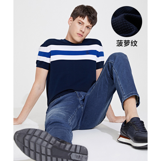 13462623.意大利小帆船 春夏休闲撞色拼接纯棉男士短袖t恤