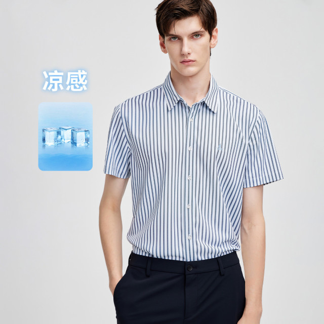13462652.【凉感透气】意大利小帆船春夏衬衣外套男士短袖条纹衬衫
