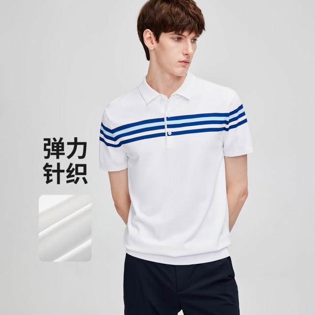13462635.【凉爽透气】意大利小帆船 夏季条纹短袖翻领T恤男士polo衫
