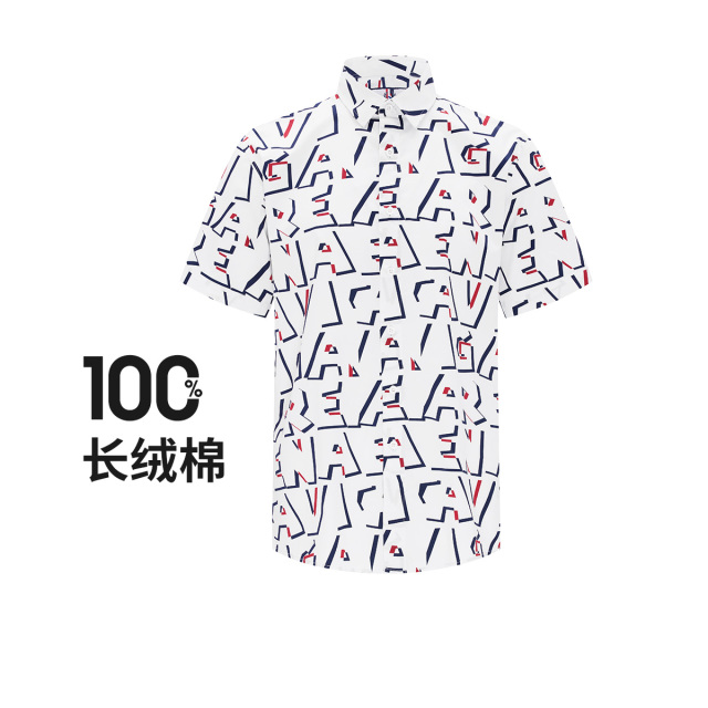 13467456.【纯棉】意大利小帆船 印花短袖衬衫男夏季休闲防晒衬衣外套