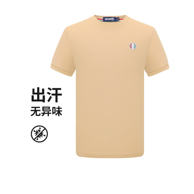 13467470.意大利小帆船 夏季简约透气酱色百搭时尚烫钻男士短袖圆领T恤