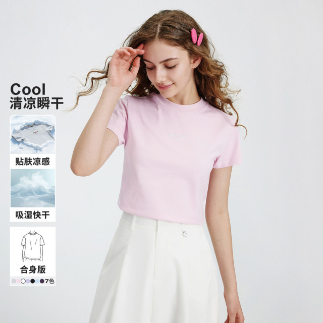 13475230.[凉感防晒]小帆船26新款吸湿排汗女短袖T恤圆领基础款体恤衫