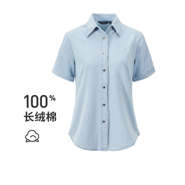 13474302.【纯棉】意大利小帆船 复古显瘦短袖按扣衬衣女士牛仔衬衫外套