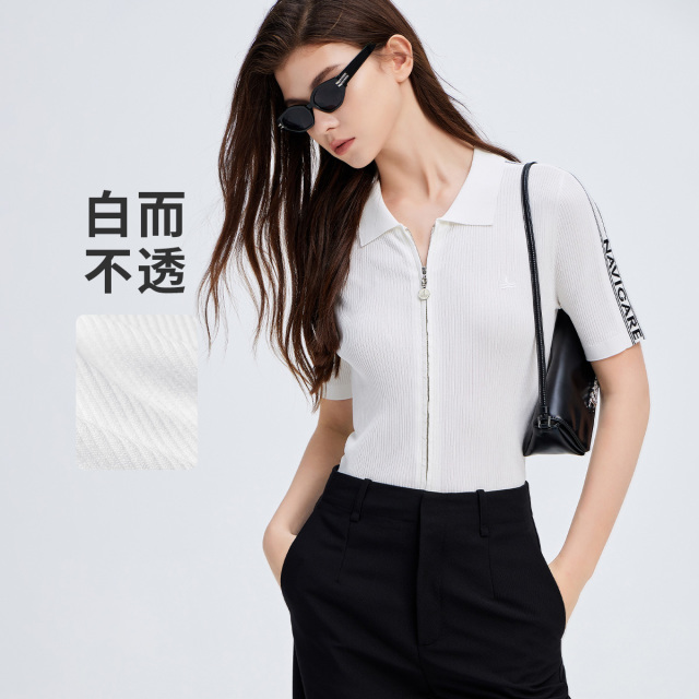 13474317.意大利小帆船 春夏简约净色弹力薄款透气短袖针织开衫女