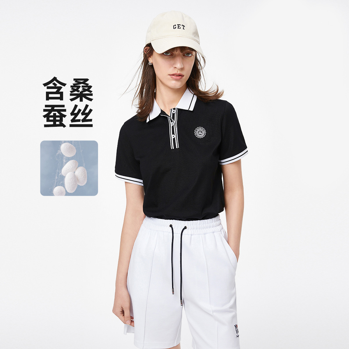 13474308.【含桑蚕丝】意大利小帆船春夏运动透气T恤女士Polo衫