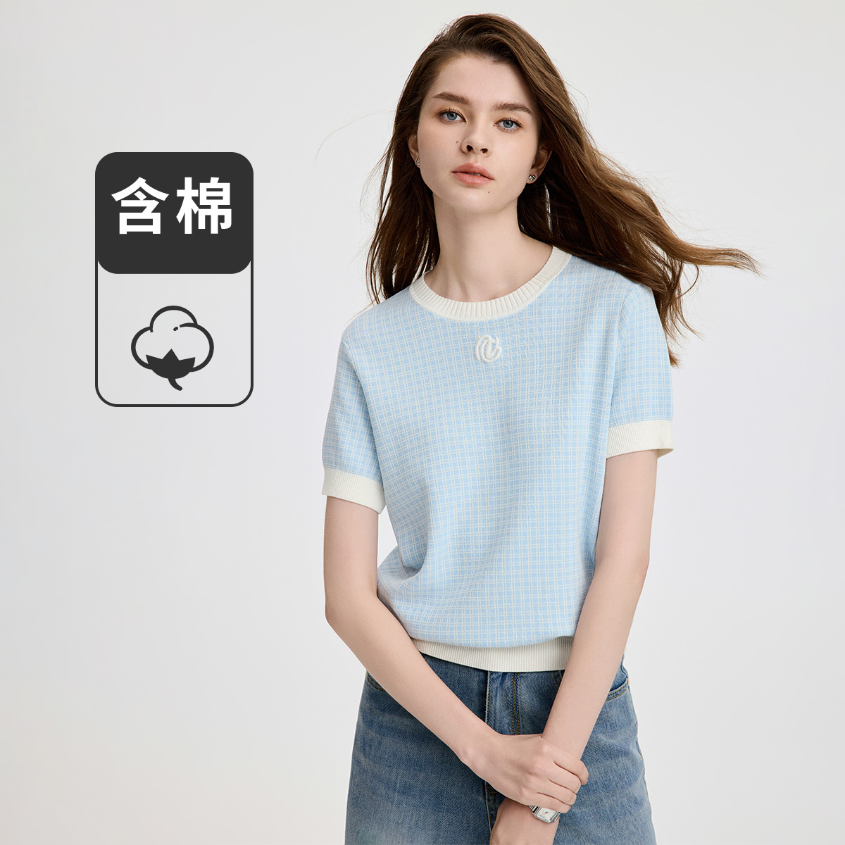 13474319.意大利小帆船 春夏高级感打底T恤短袖圆领女士针织衫