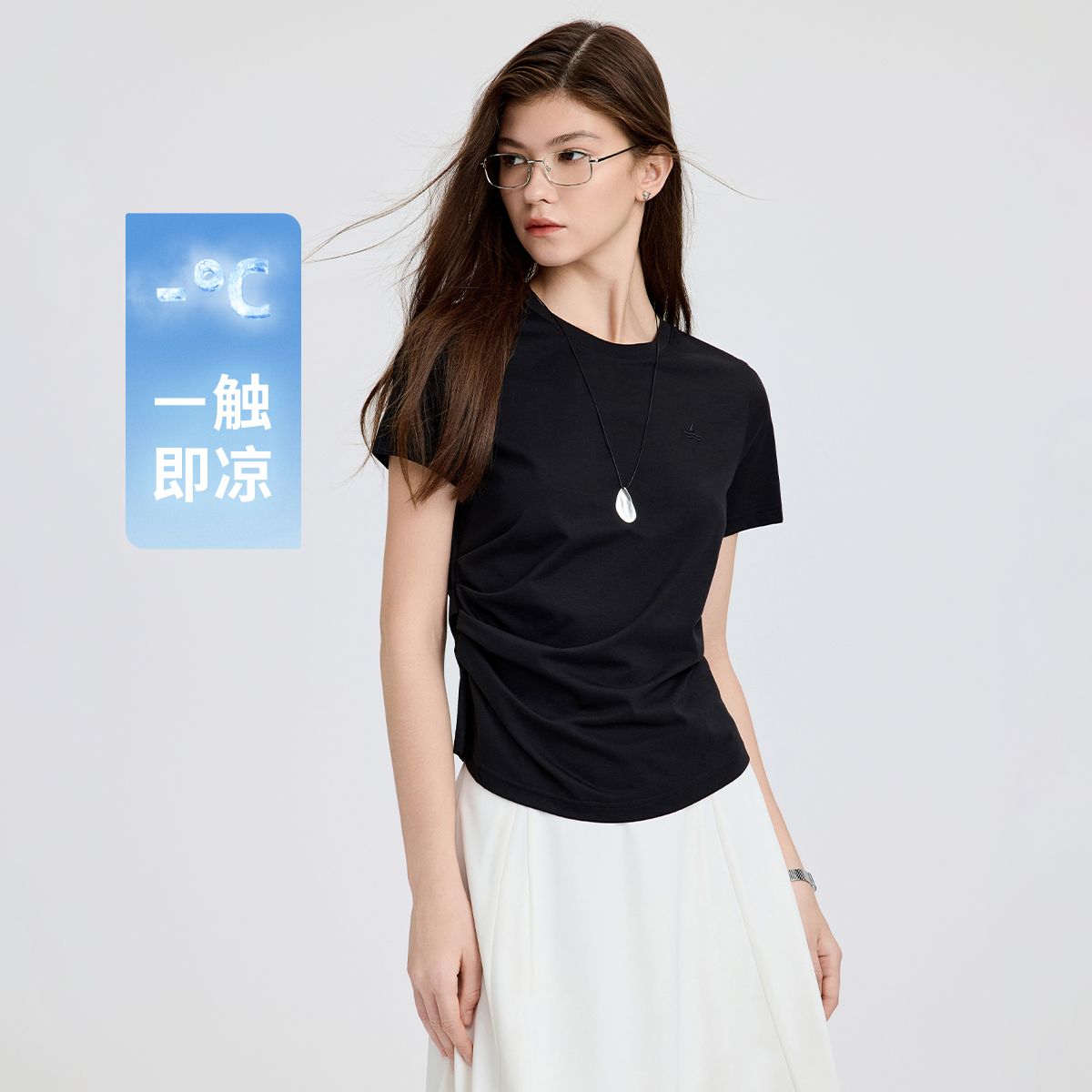 13474326.【凉感抑菌】意大利小帆船 夏季收腰显瘦短袖圆领T恤女