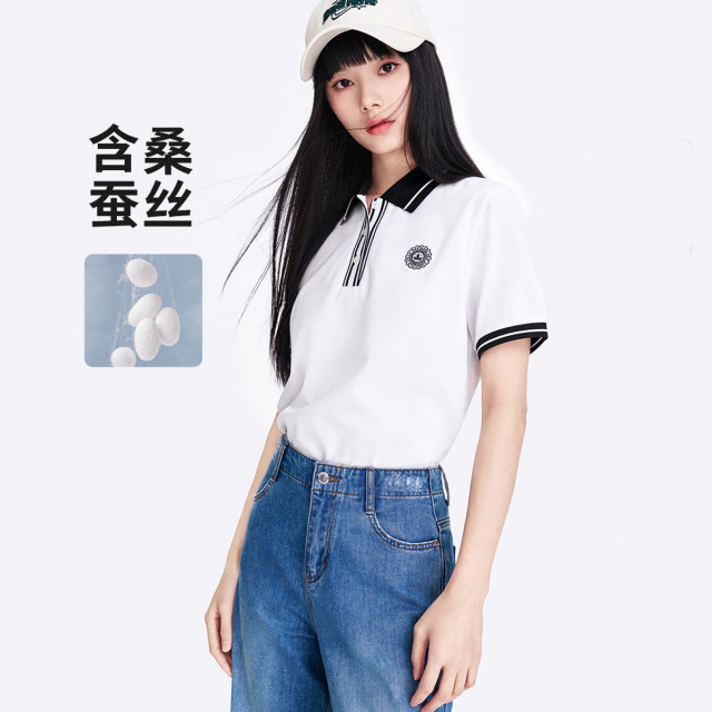 13474308.【含桑蚕丝】意大利小帆船春夏运动透气T恤女士Polo衫